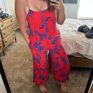 Red and blue jumpsuit